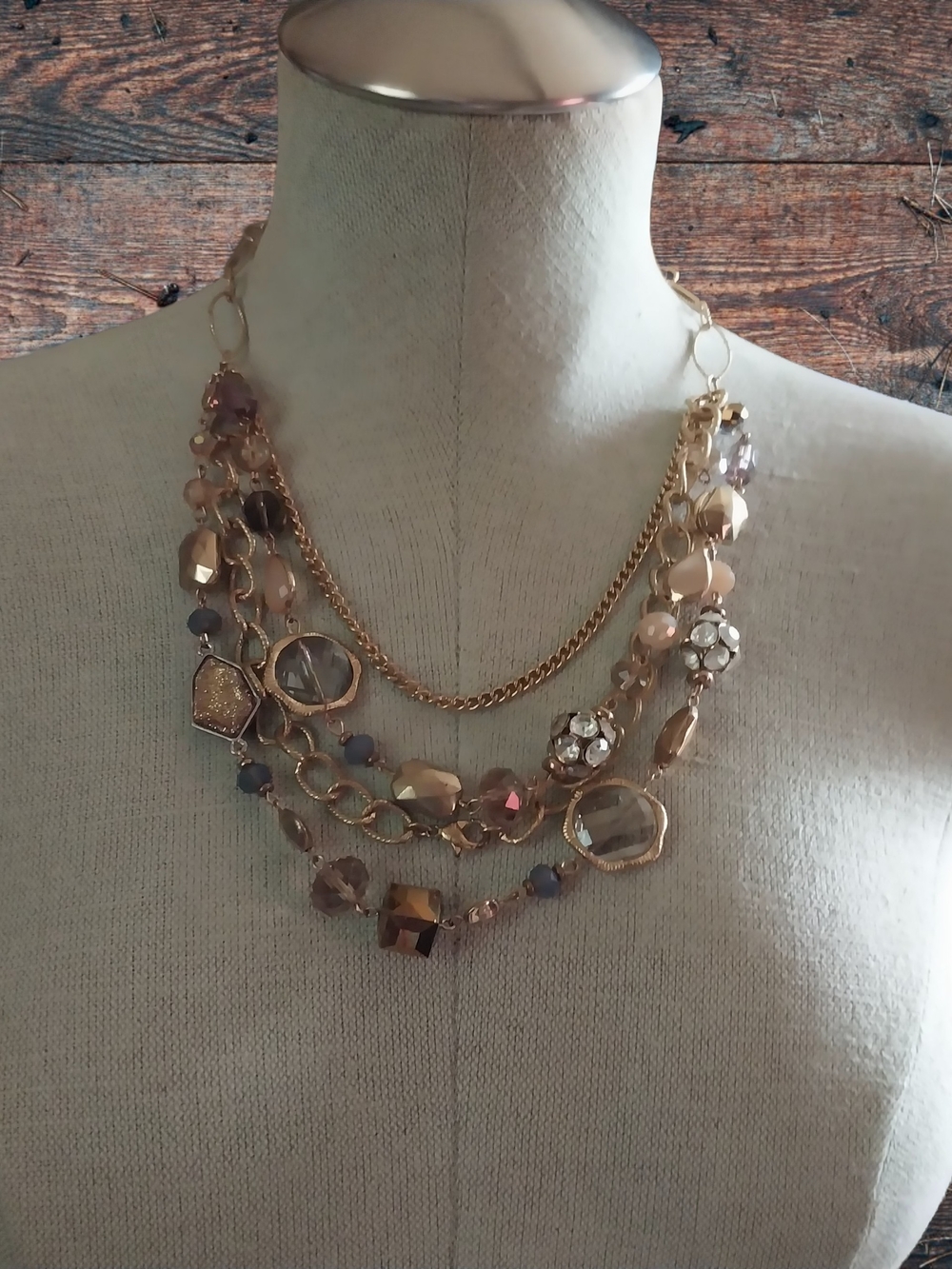 Gold Multi-Strand Beaded Statement Necklace